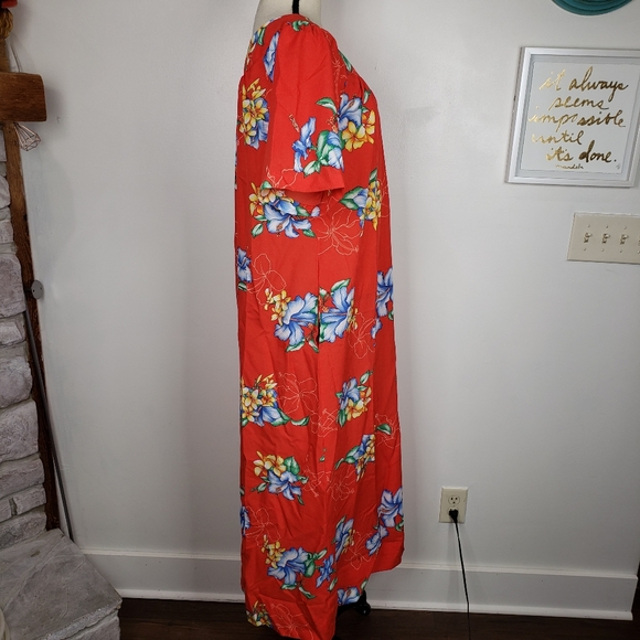 Vintage Hawaiian Red Mumu Floral Short Sleeve Maxi Dress M - Picture 8 of 16
